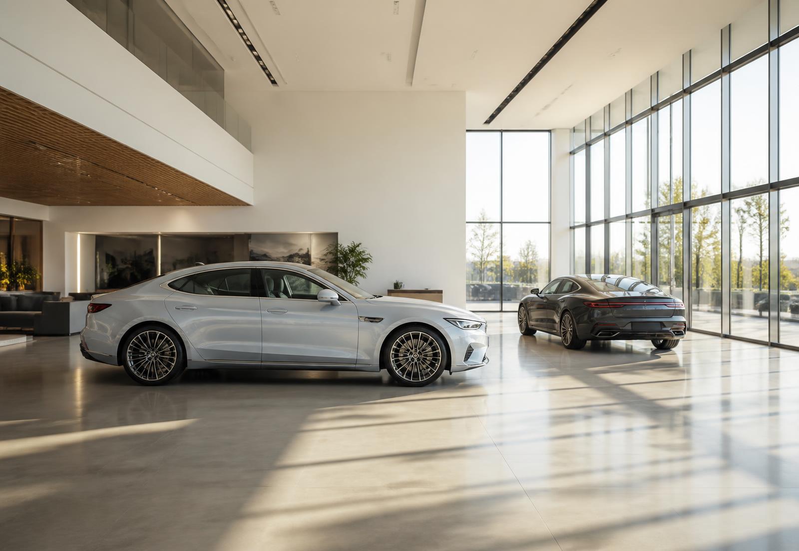 A sunlit dealership showroom